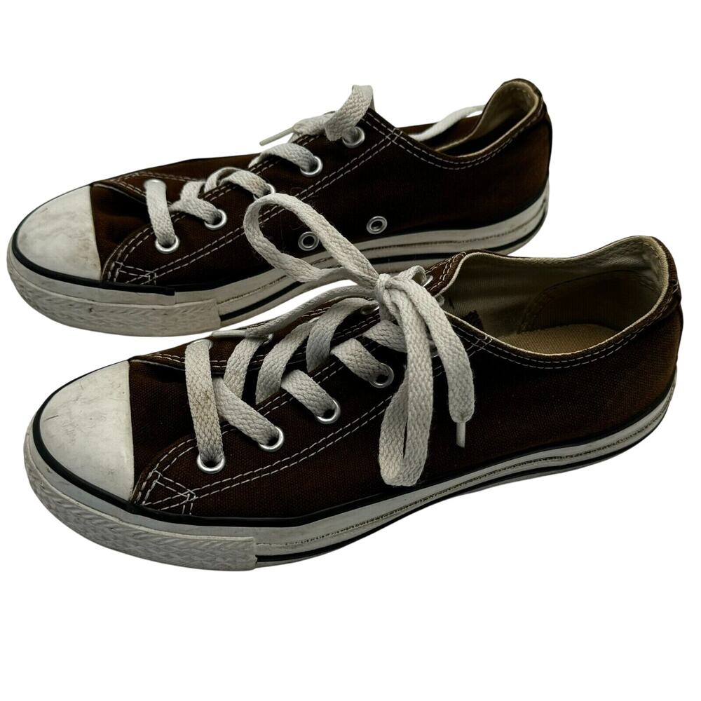 CONVERSE All Star Kids size 2‎ Brown white Lace Up Low cut top Sneakers Shoes